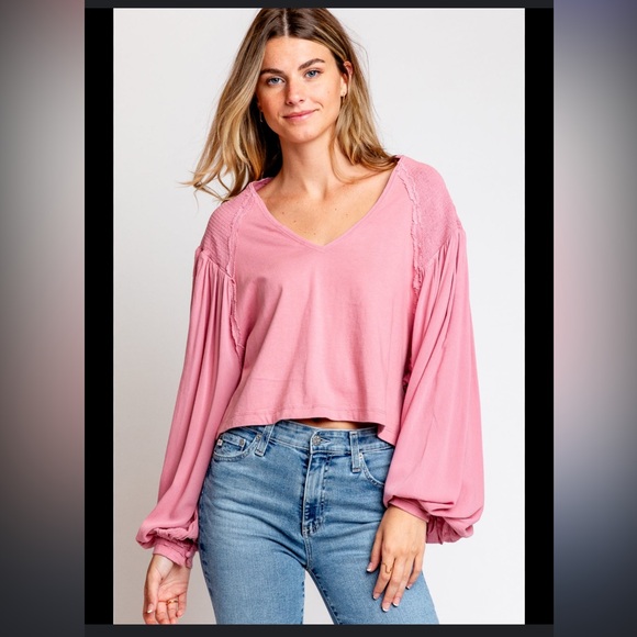 NWOT- Free People- Kathy LS Tee- Blush- Oversized Small - Picture 2 of 10